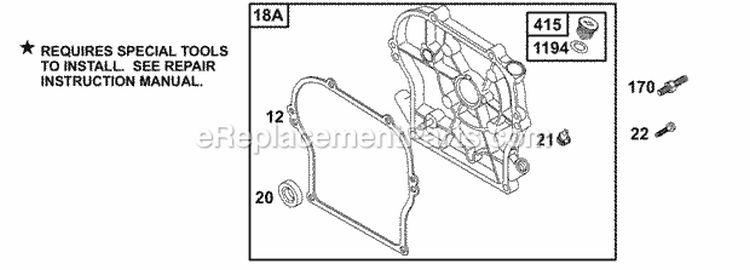 Crankcase CoverSump Diagram and Parts List for  Briggs and Stratton Engine